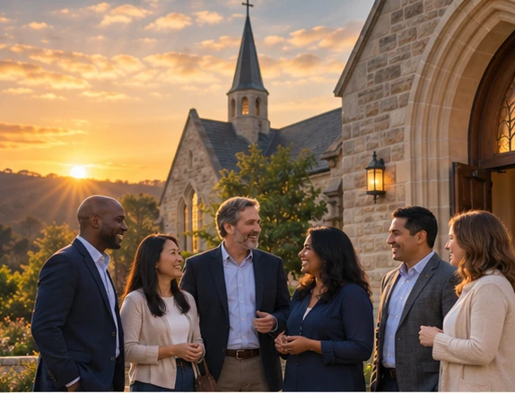 A church welcoming people for fellowship